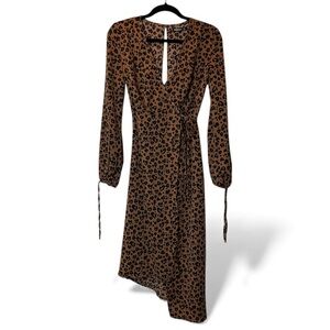 Leopard Print Long Sleeve Wrap Dress